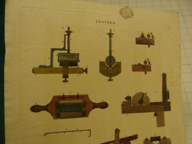 Original Engraving:1700's or 1800's - hand colored - LEATHER - stott's machine 