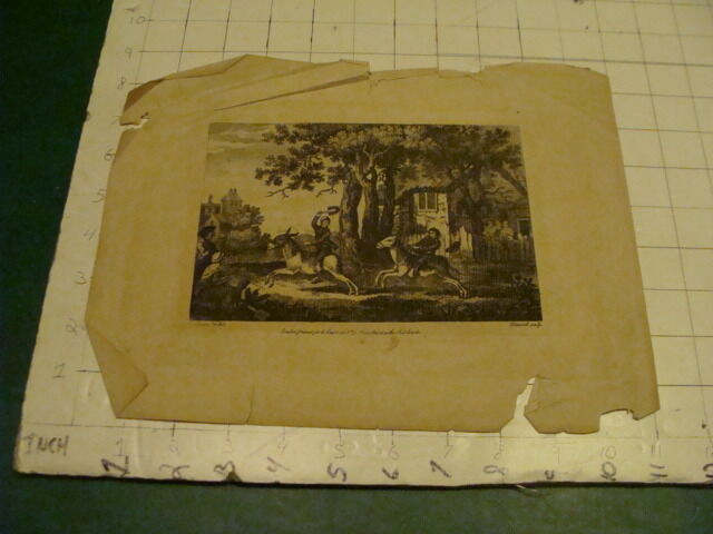 Original Engraving:1700's or 1800's - MEN RIDING DONKEYS torn as shown