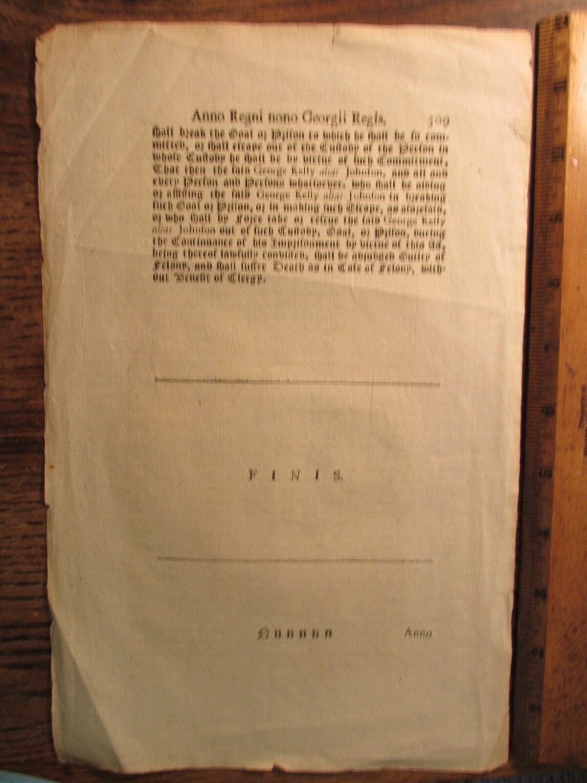 Antique Ephemera 1700s Document British Law Act re: George Kelly Imprisonment