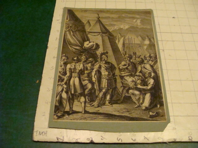 Original Engraving:1700's or 1800's - mounted - soldiers at tents, BRING ARMOR 