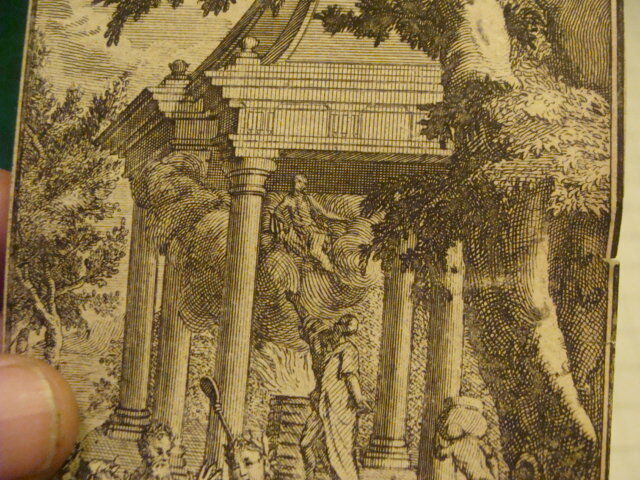 Original Engraving: 1700's or 1800's - old scene, lamb, fire, god, temple ??