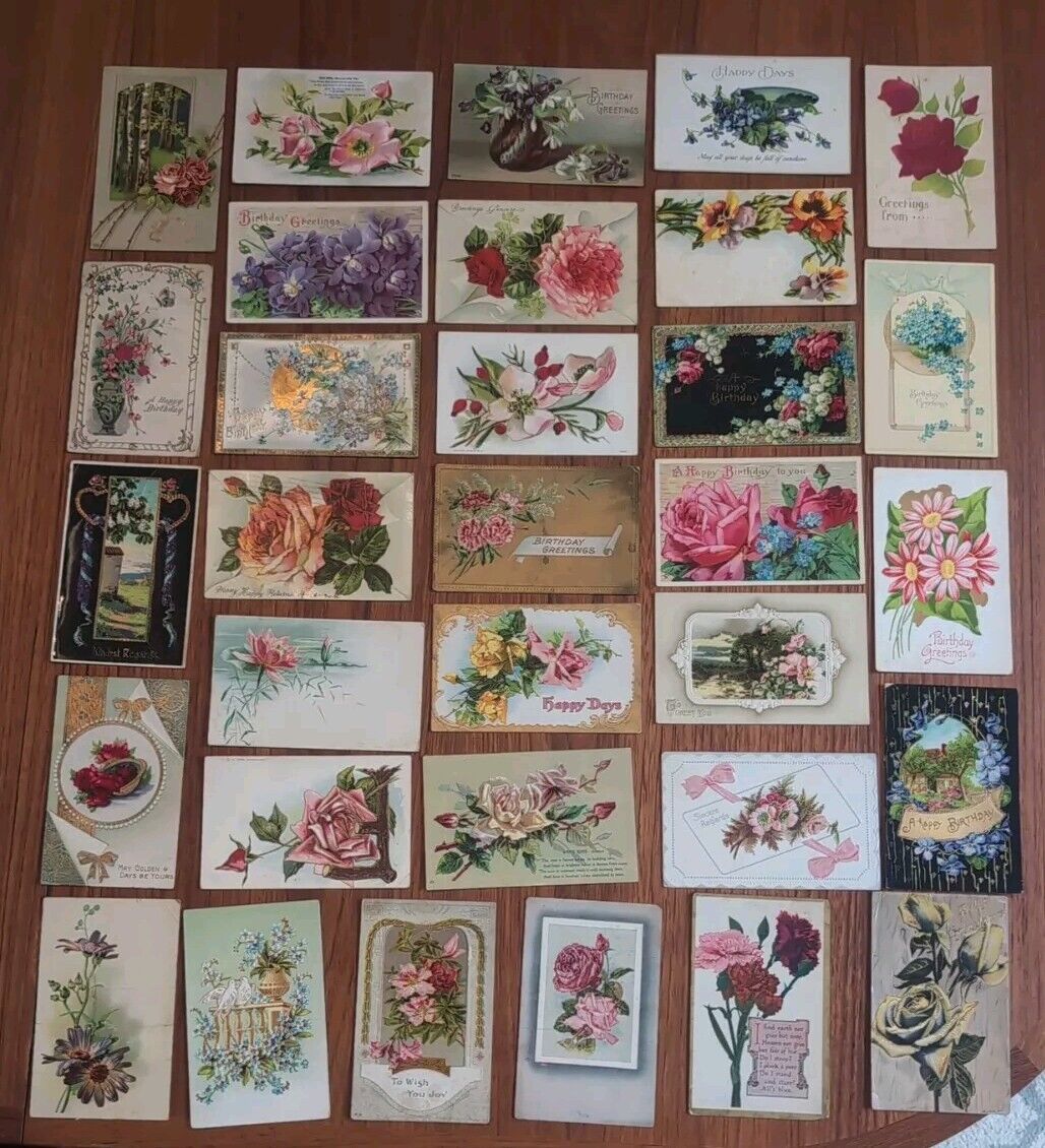 Lot Of 32 Random Vintage Floral Postcards Some Unposted/ Posted Early 1900's
