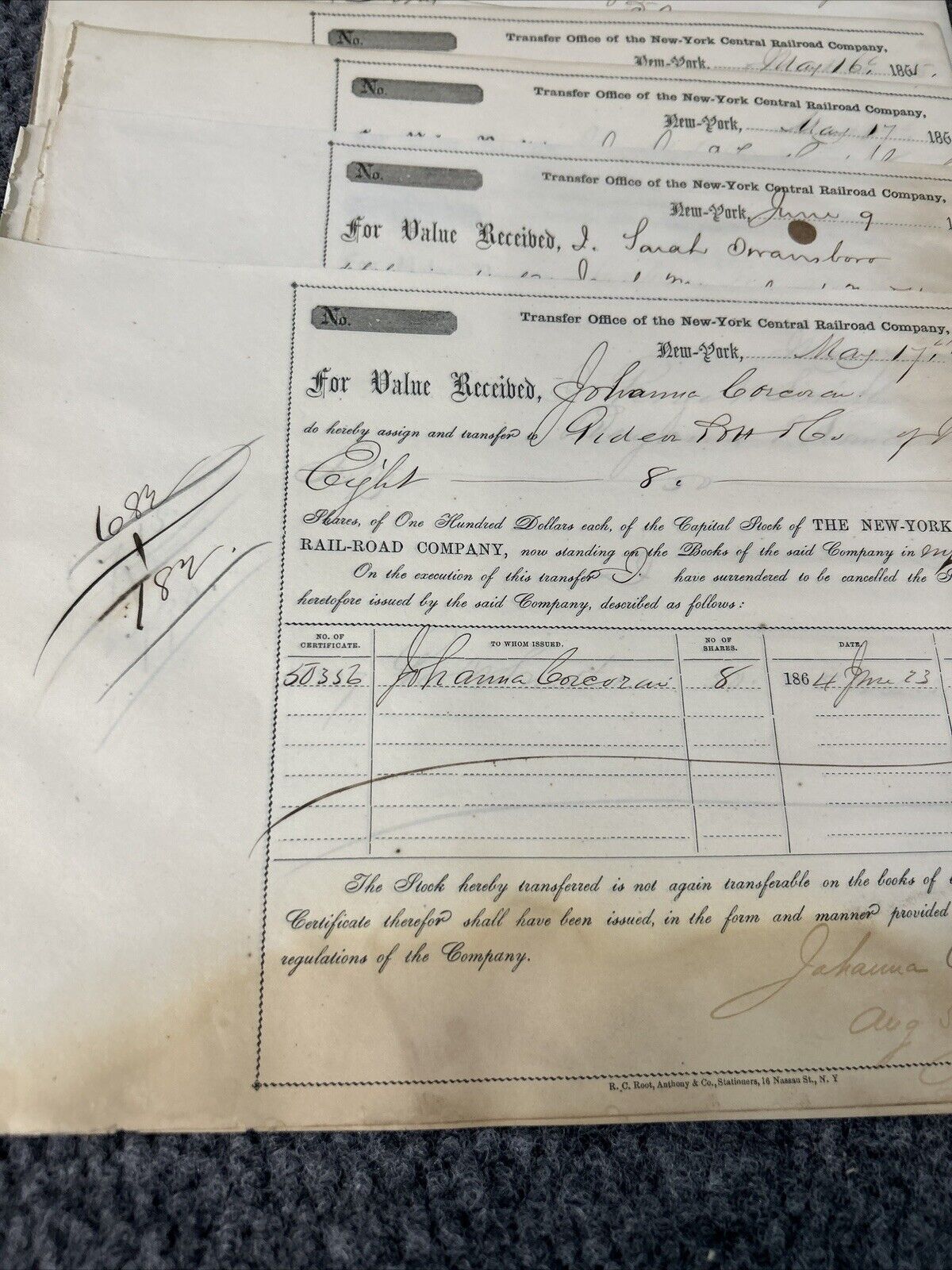 50 1800s 1865 Railroads Ephemera Documents Collector lot New York Central Shares