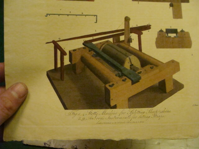 Original Engraving:1700's or 1800's - hand colored - LEATHER - stott's machine 
