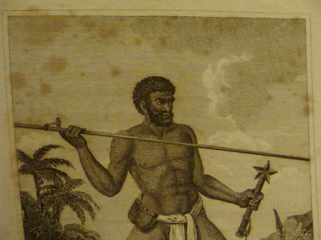 Original Engraving:1700's or 1800's - Savage of NEW CALEDONIA w Spear A W WARREN