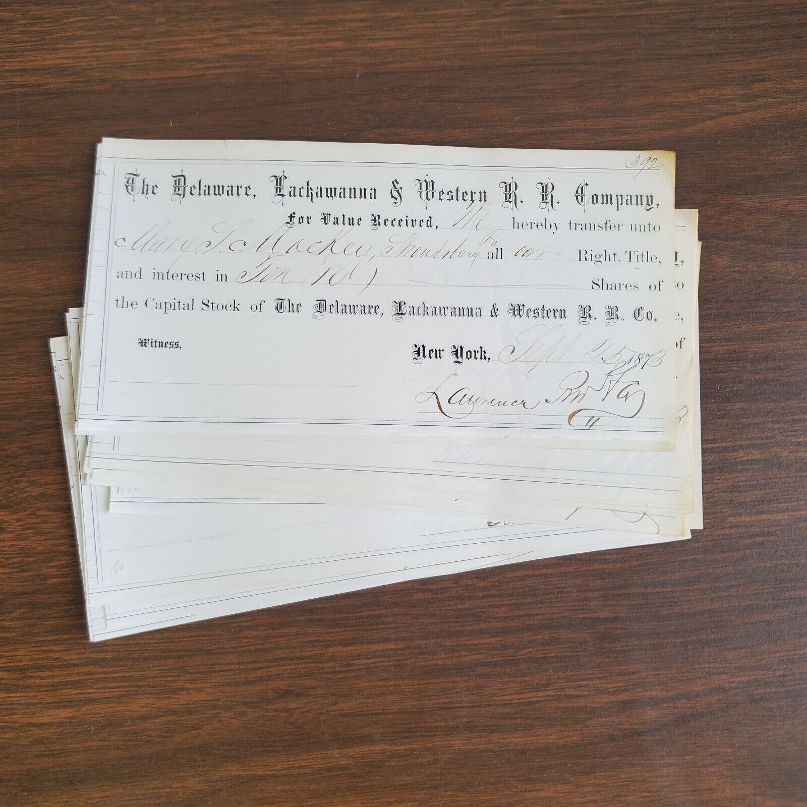 (15) 1800s Railroad Documents Delaware Lackawana Western NY New York Stock