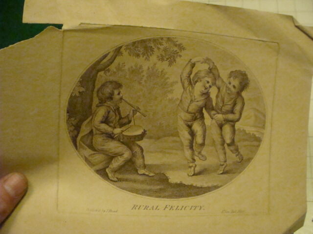 Original Engraving:1700's or 1800's - RURAL FELICITY i. read, pal mall TORN