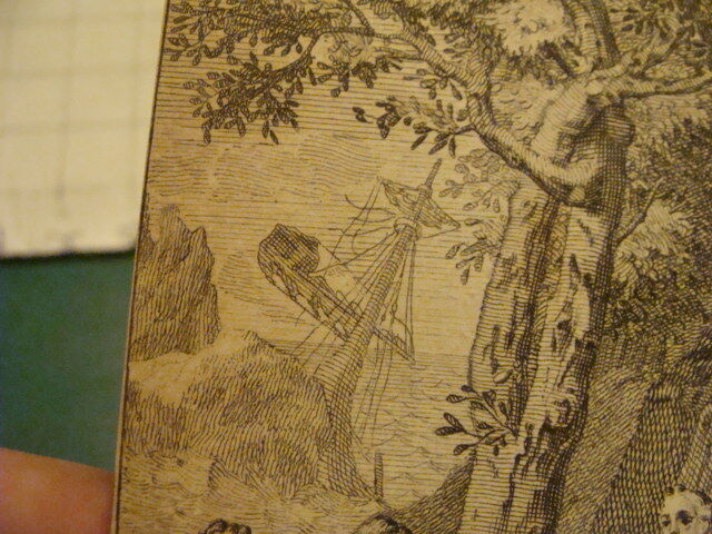 Original Engraving: 1700's or 1800's - FINDING NEW LAND, boat, natives, etc
