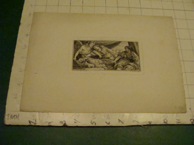 Original Engraving:1700's or 1800's - someone dying, w Louvre embossing --1767--