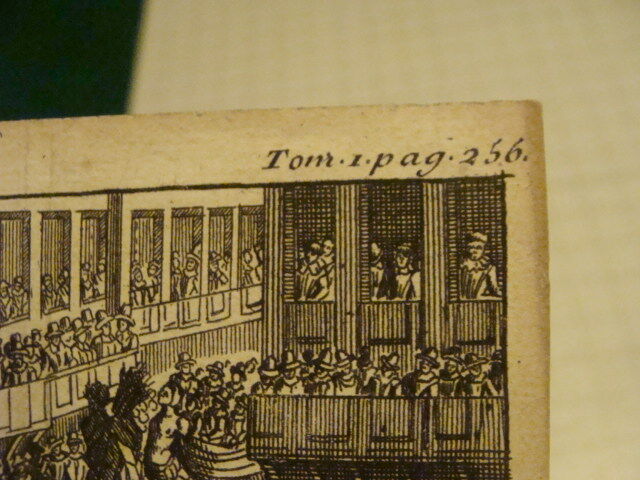 Original Engraving: 1700's or 1800's - bridge filled with people; God in Water