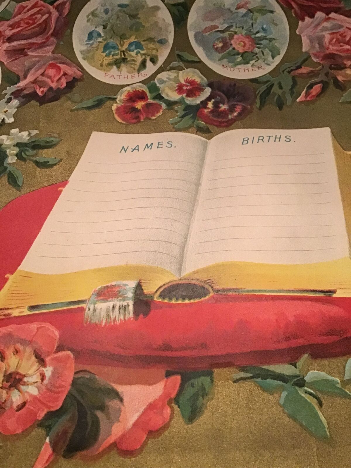 Late 1800’s God Bless Our Family Victorian Chromolithograph Blank Bright Colors