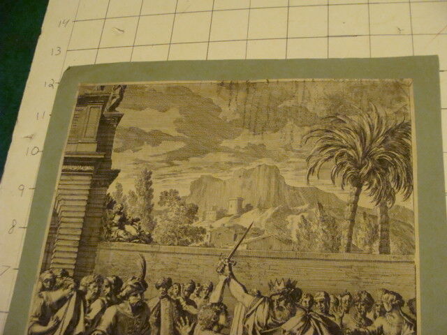 Original Engraving:1700's or 1800's - mounted - KING BEHEADING LADY, trying to 