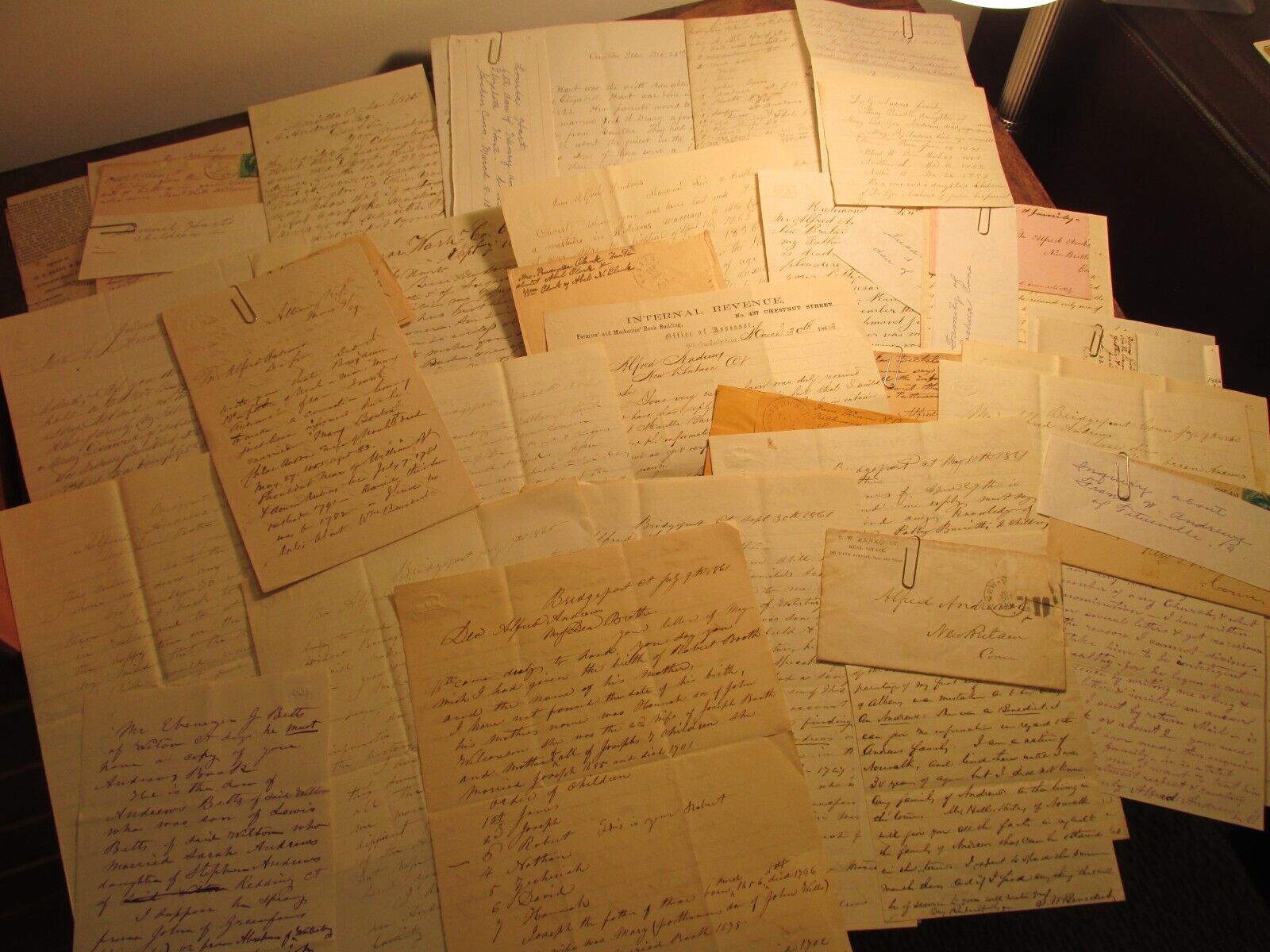 RARE 1800s Genealogy Archive Letters Ephemera Book Lot Andrews Family CT 1640