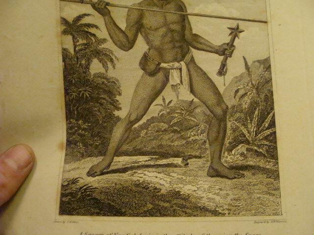 Original Engraving:1700's or 1800's - Savage of NEW CALEDONIA w Spear A W WARREN