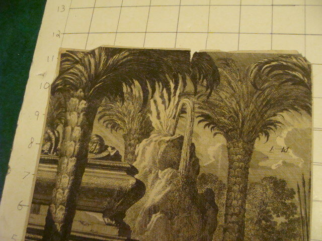 Original Engraving:1700's or 1800's - LADY pointing to monument Men, snakes 