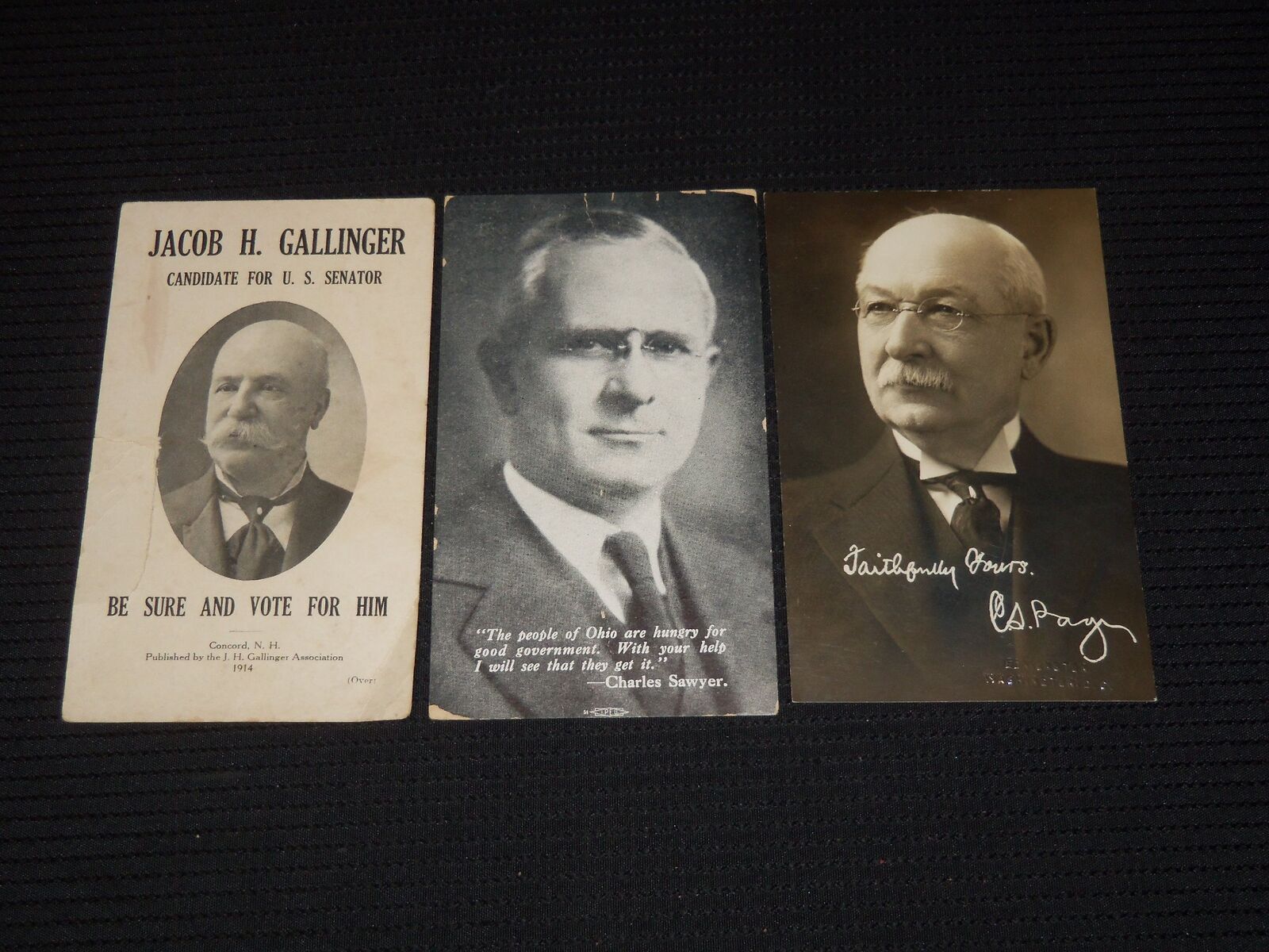 1900'S POLITICAL POST CARDS LOT OF 3 - JACOB H. GALLINGER - J 9530