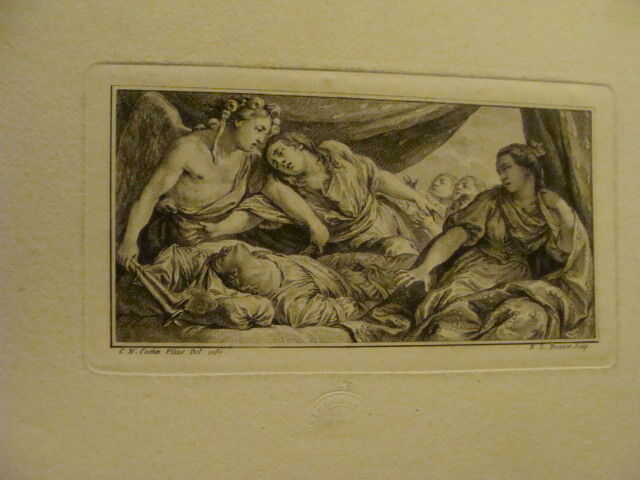 Original Engraving:1700's or 1800's - someone dying, w Louvre embossing --1767--
