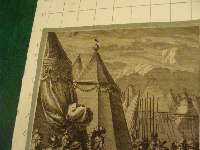 Original Engraving:1700's or 1800's - mounted - soldiers at tents, BRING ARMOR 