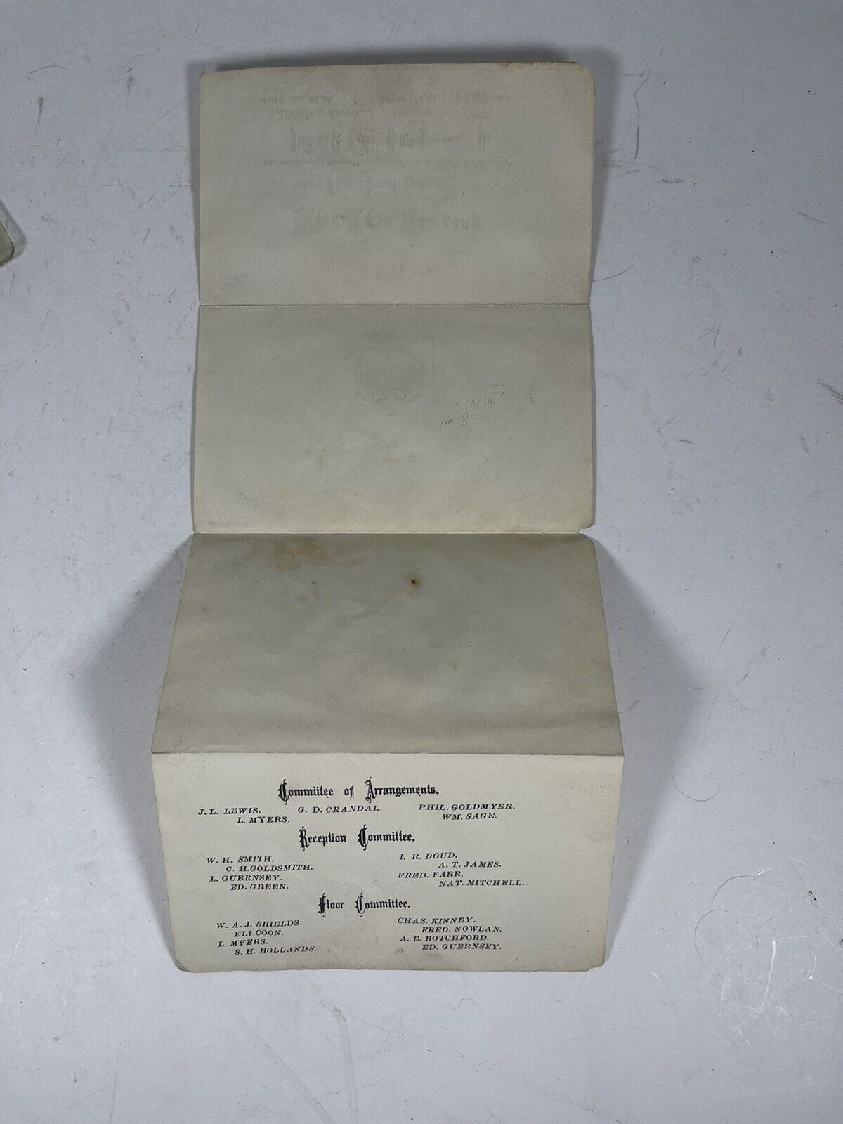 Antique Firefighter 1800s Ephemera Mist Hose Company 1877 Reception Invitation