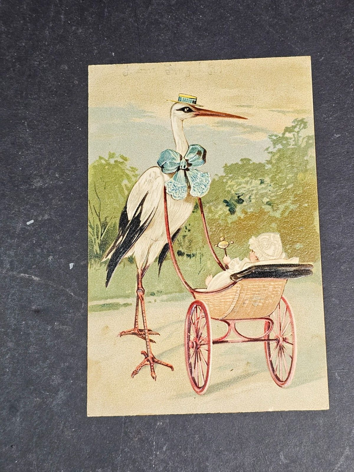 Early post cards 1900s Baby arrives 3x5 great lithography