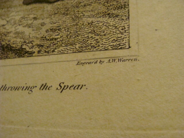 Original Engraving:1700's or 1800's - Savage of NEW CALEDONIA w Spear A W WARREN