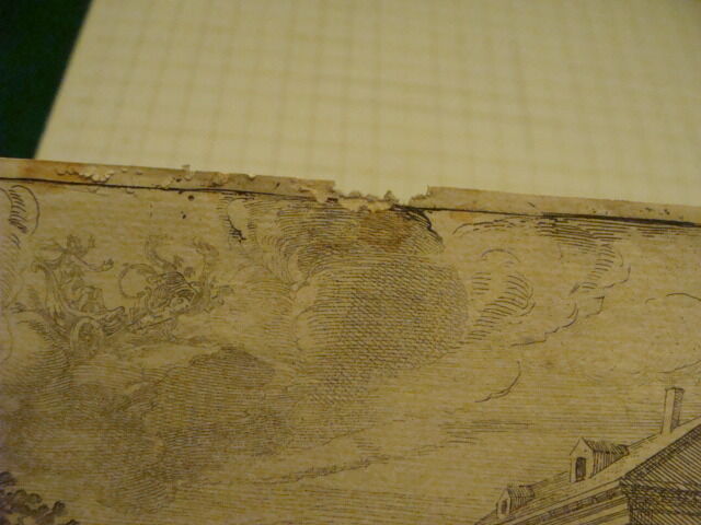Original Engraving:1700's or 1800's - BATTLE w Bull, Fire, etc - damaged mounted