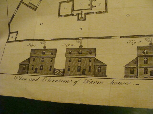 Original Engraving:1700's or 1800's  - PLAN & ELEVATIONS of FARM - houses 