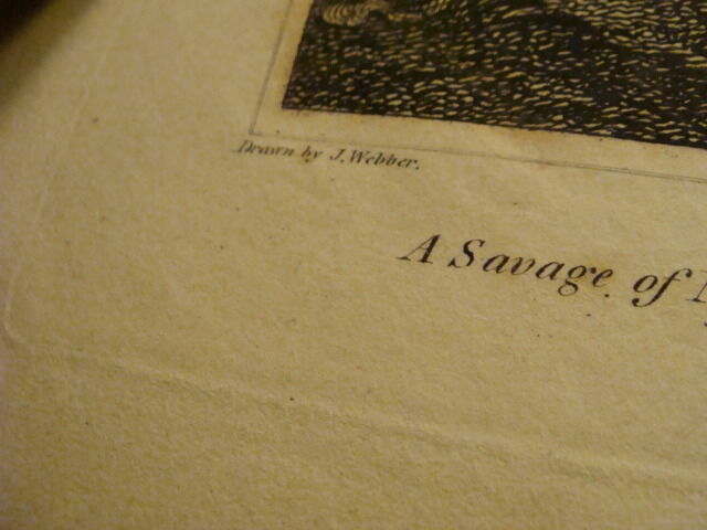 Original Engraving:1700's or 1800's - Savage of NEW CALEDONIA w Spear A W WARREN