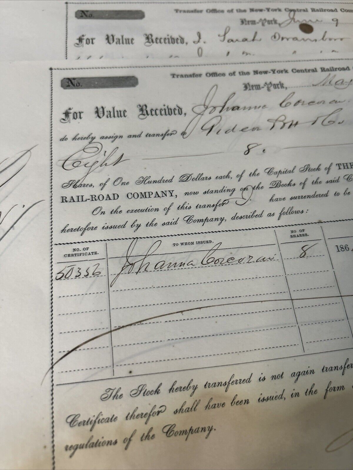 50 1800s 1865 Railroads Ephemera Documents Collector lot New York Central Shares