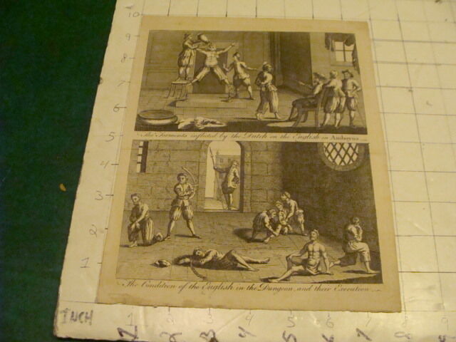 Original Engraving:1700's or 1800's - TORMENTS & DUNGEON in Dutch Amboyna