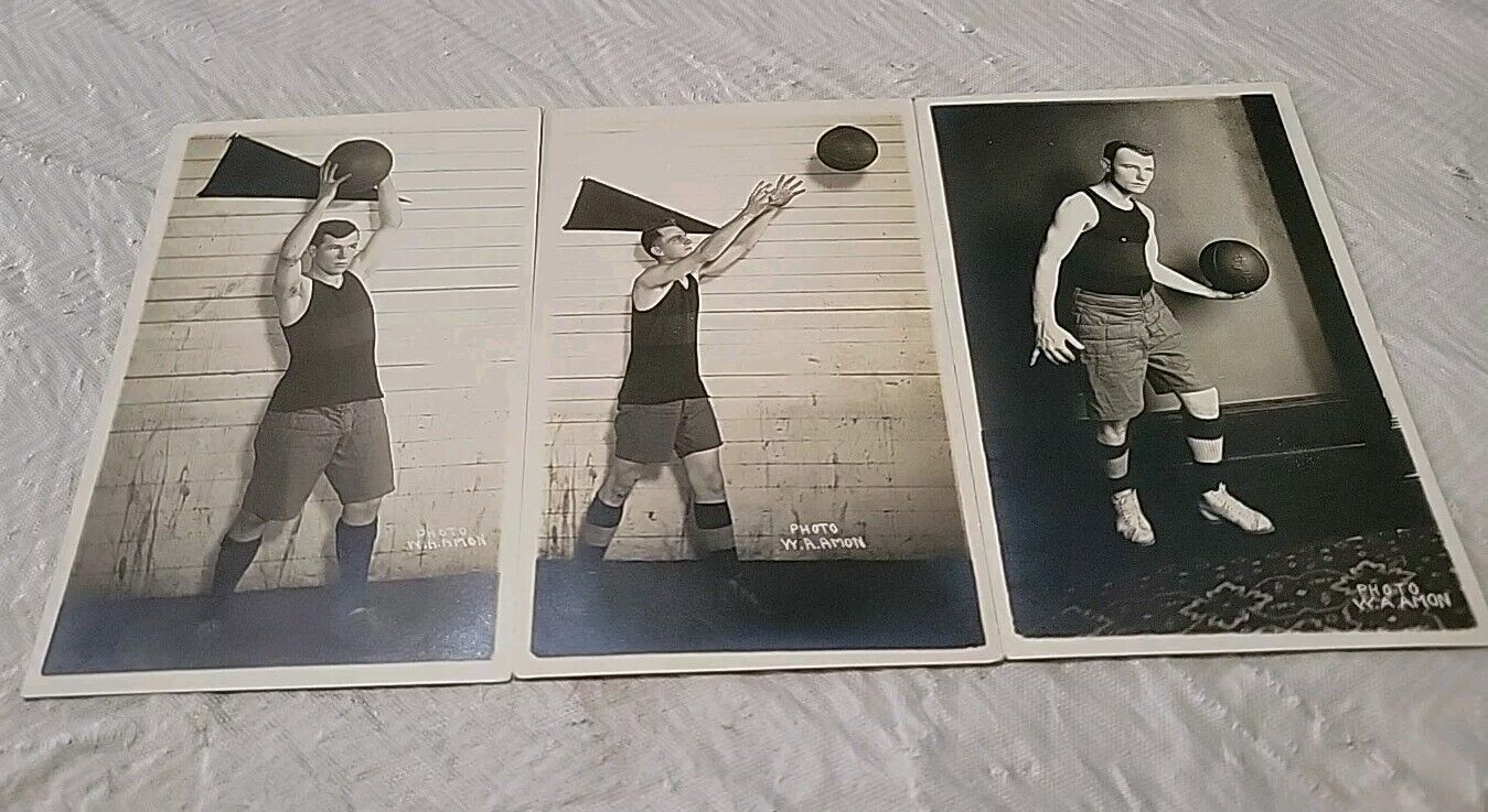 Lot Of 3 Antique Early 1900s Boys Basketball Player RPPC Post Cards