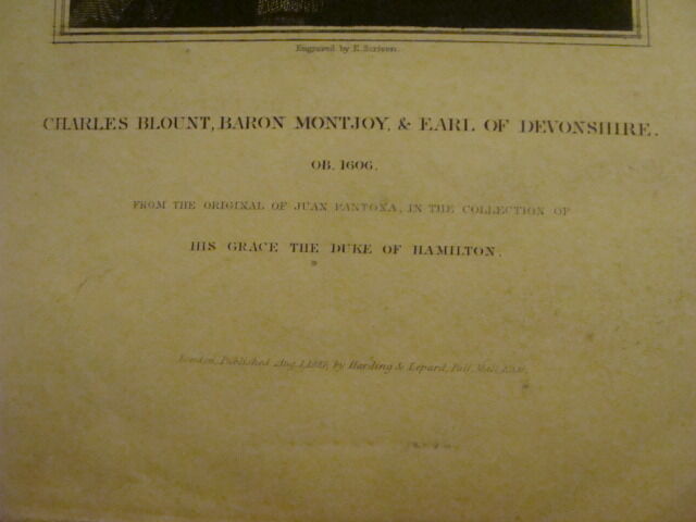 Original Engraving: 1700's or 1800's - CHARLES BLOUNT, BARON MONTJOY - 1827 -