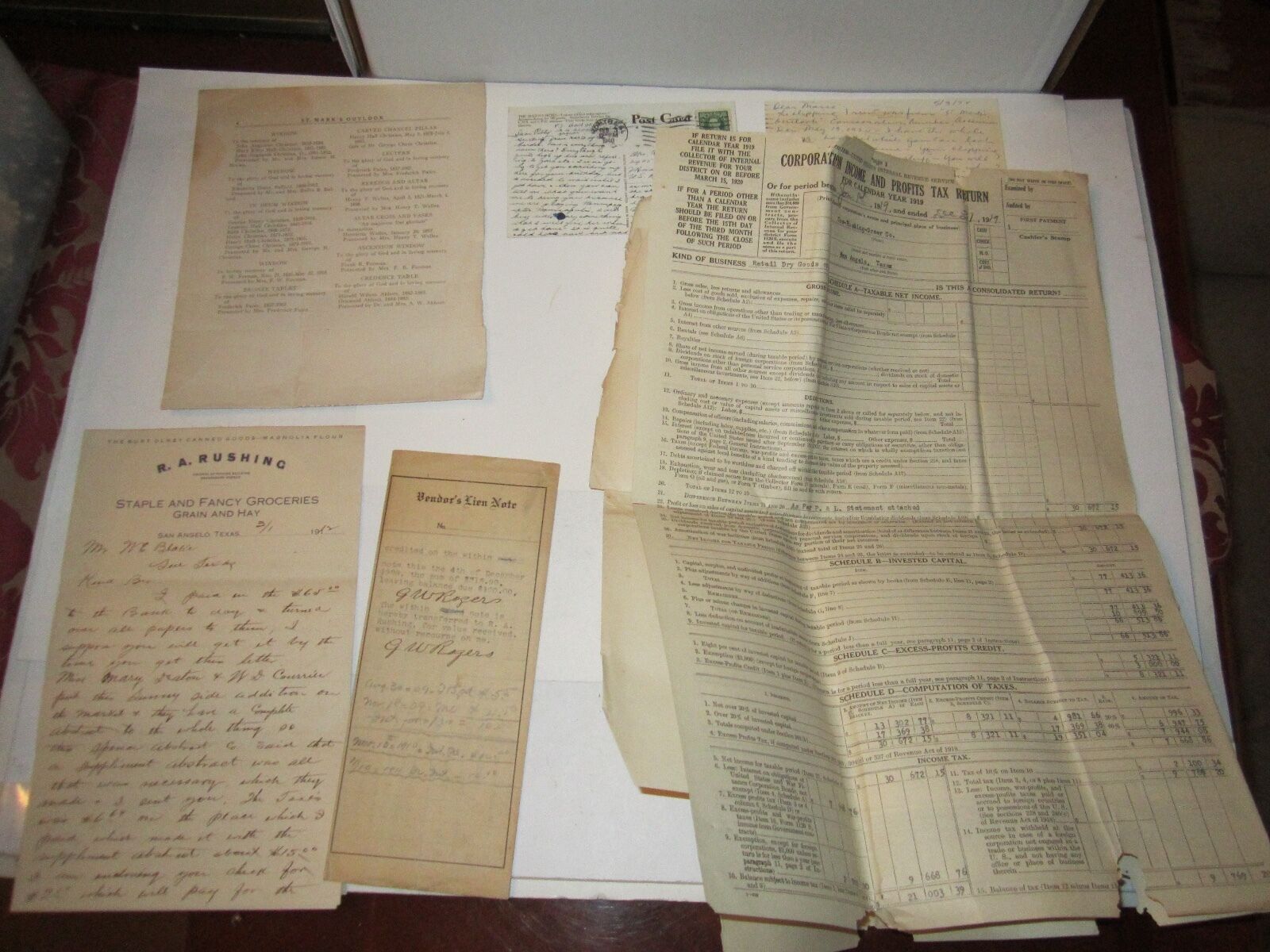 EARLY 1900'S CONTRACTS, TITLE POLICIES, POST CARDS & LETTERS - TUB OFCC