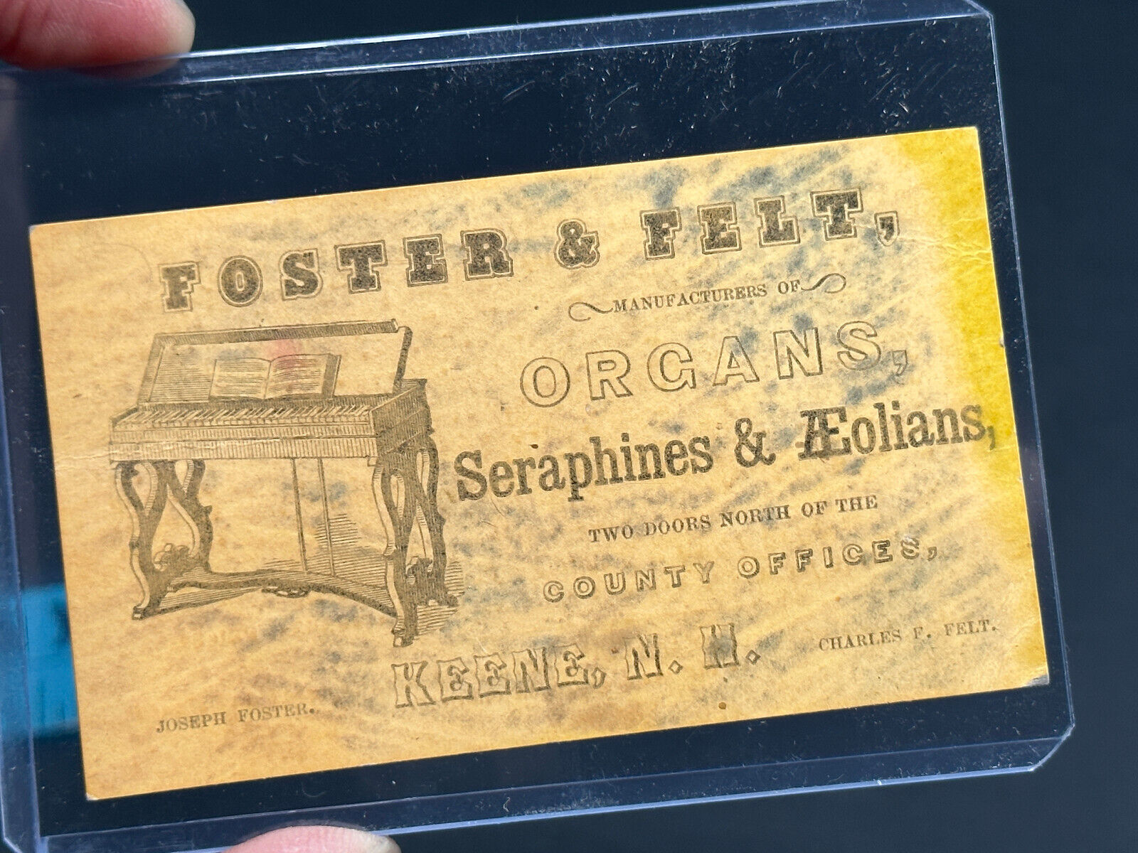 1800's Foster & Felt Organs Advertising Card Keene NH trade card
