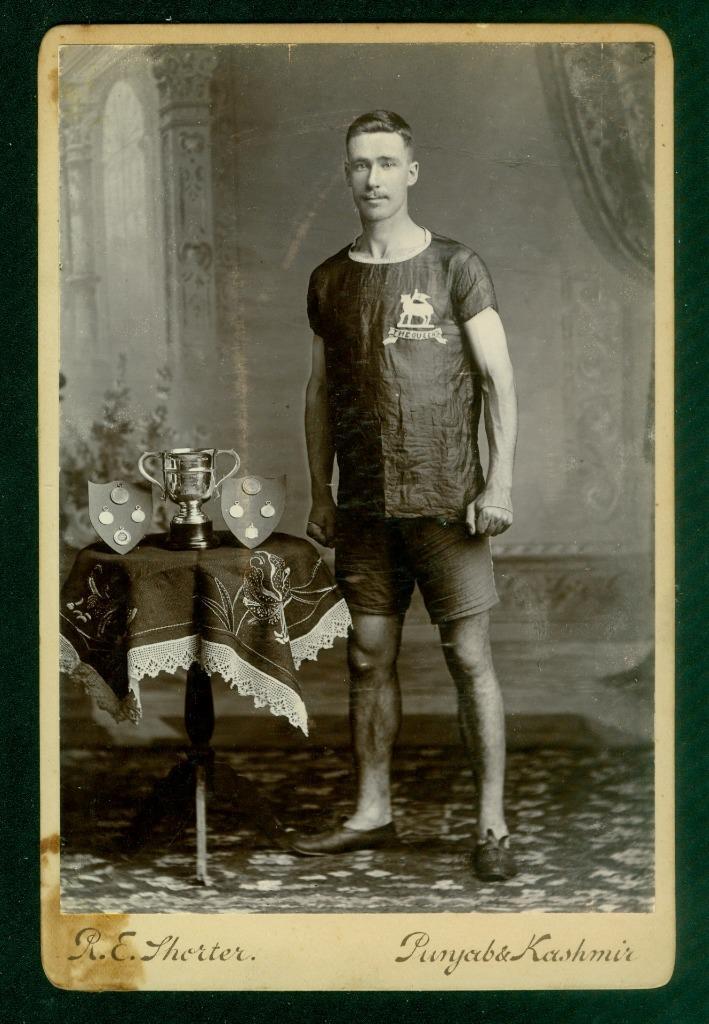S10, 752-9, 1900s, Cabinet Card, Sport Player w/Trophy & Medals, Punjab, India