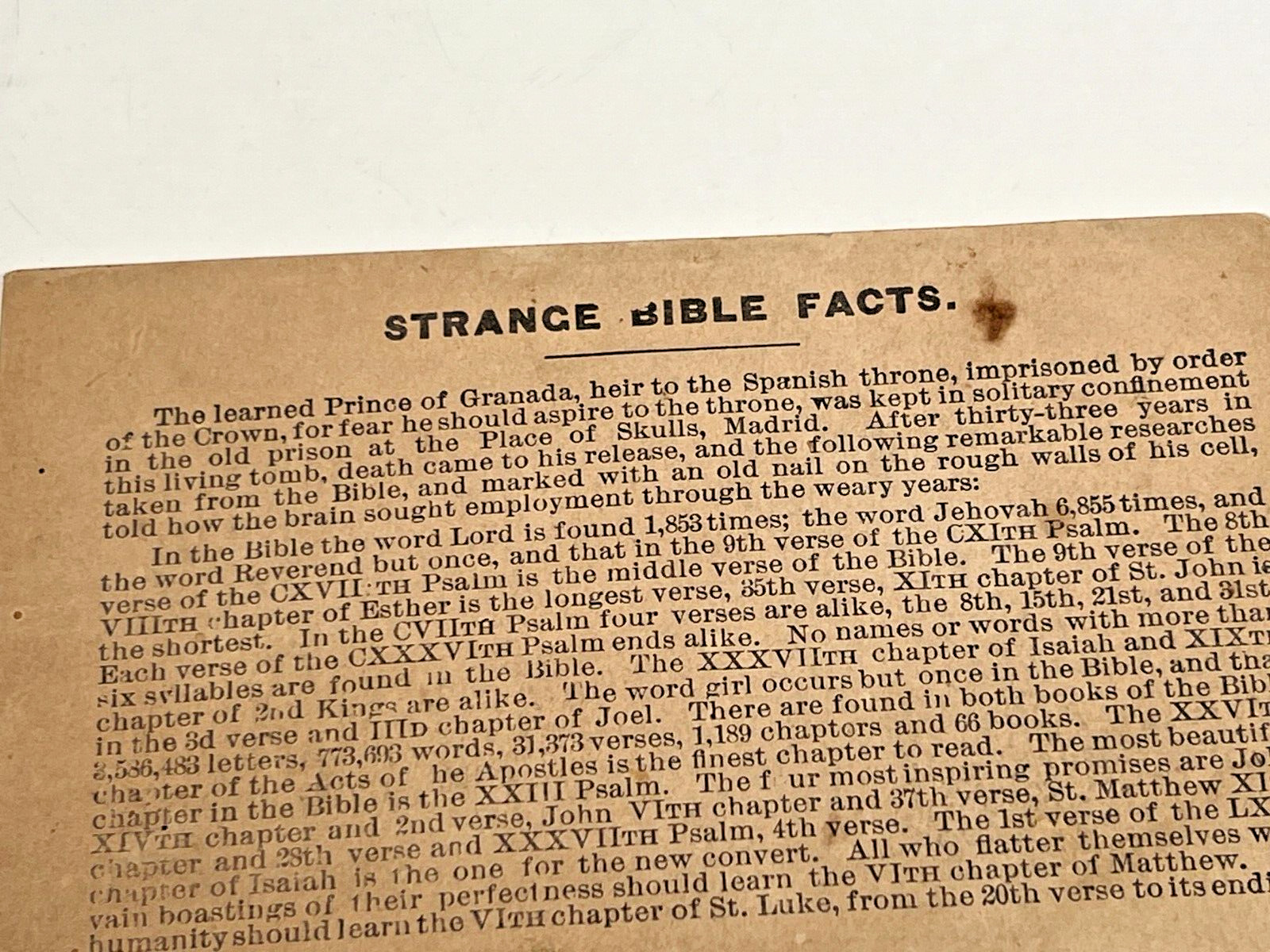 1800's Jas Fox Prop House Fox house bible verse in back trade card.