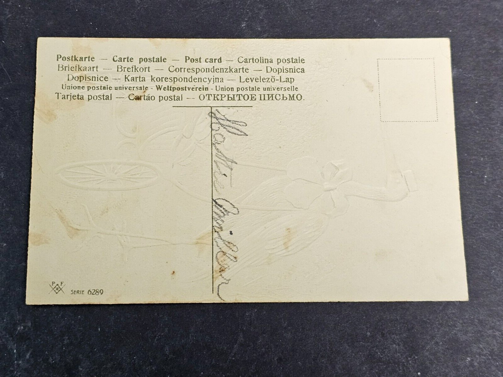 Early post cards 1900s Baby arrives  3x5 great lithography