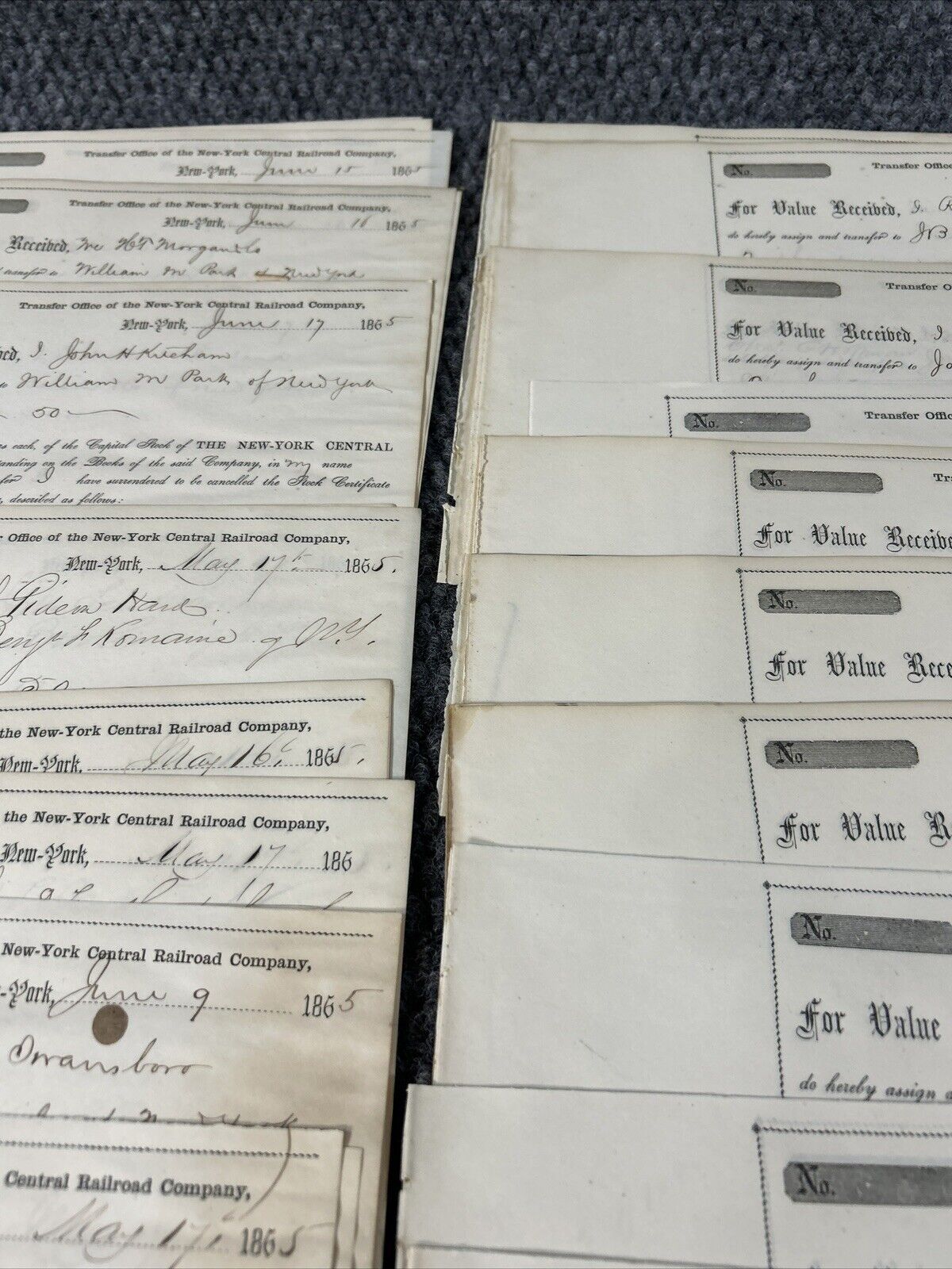 50 1800s 1865 Railroads Ephemera Documents Collector lot New York Central Shares