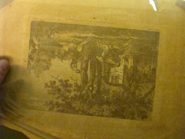 Original Engraving:1700's or 1800's - MEN RIDING DONKEYS torn as shown