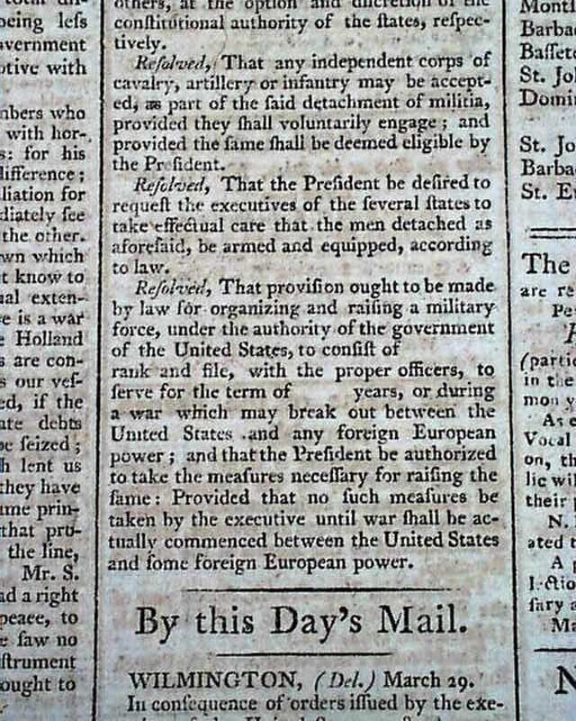 18th Century PHILADELPHIA PA Pennsylvania as Nation's Capital Era 1794 Newspaper