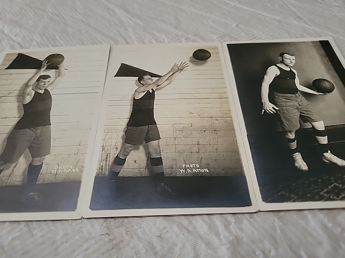 Lot Of 3 Antique Early 1900s Boys Basketball Player RPPC Post Cards