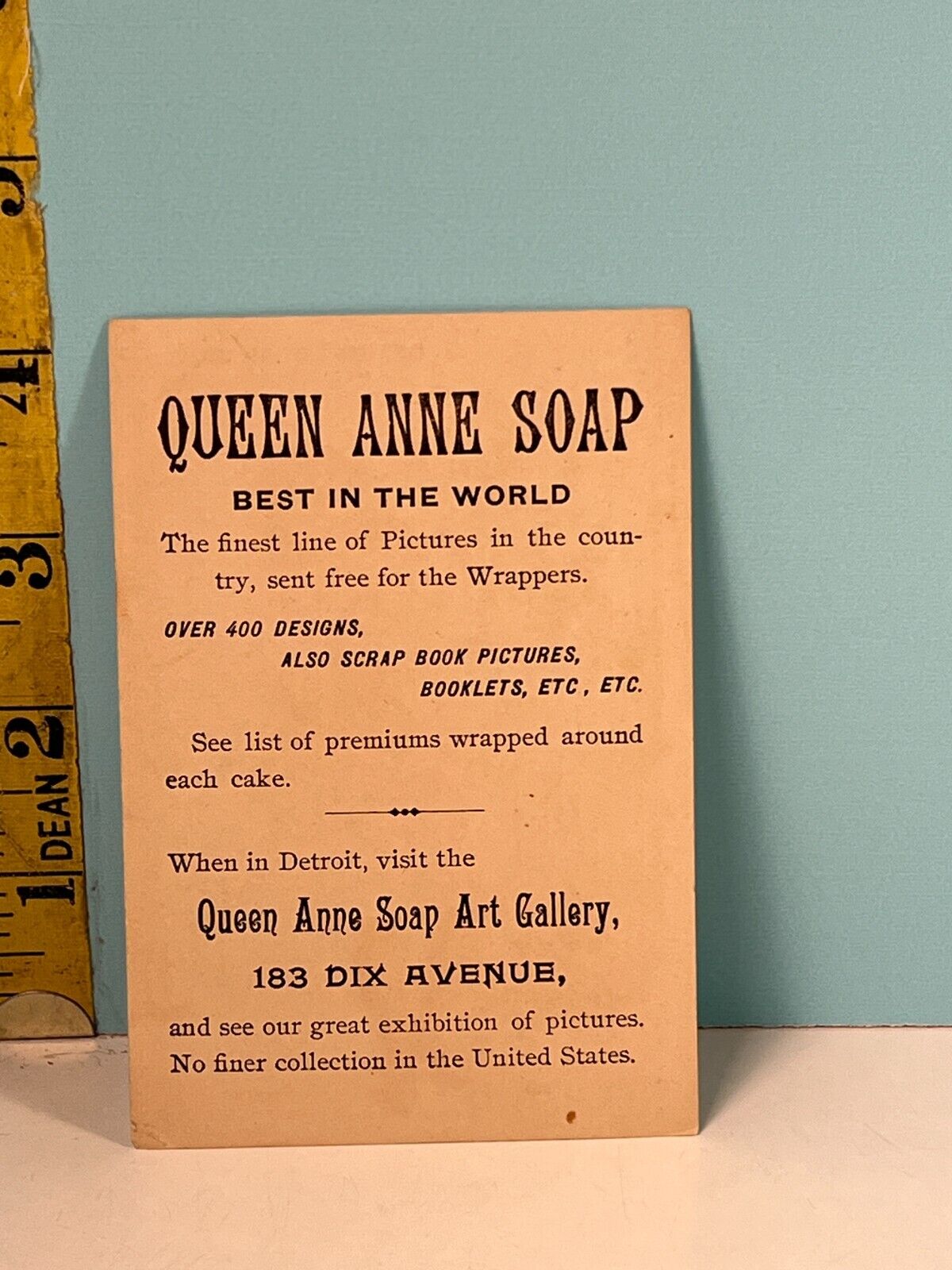 1800's Queen Anne Detroit Soap Co, Girl holding Bouquet of flowers trade card.
