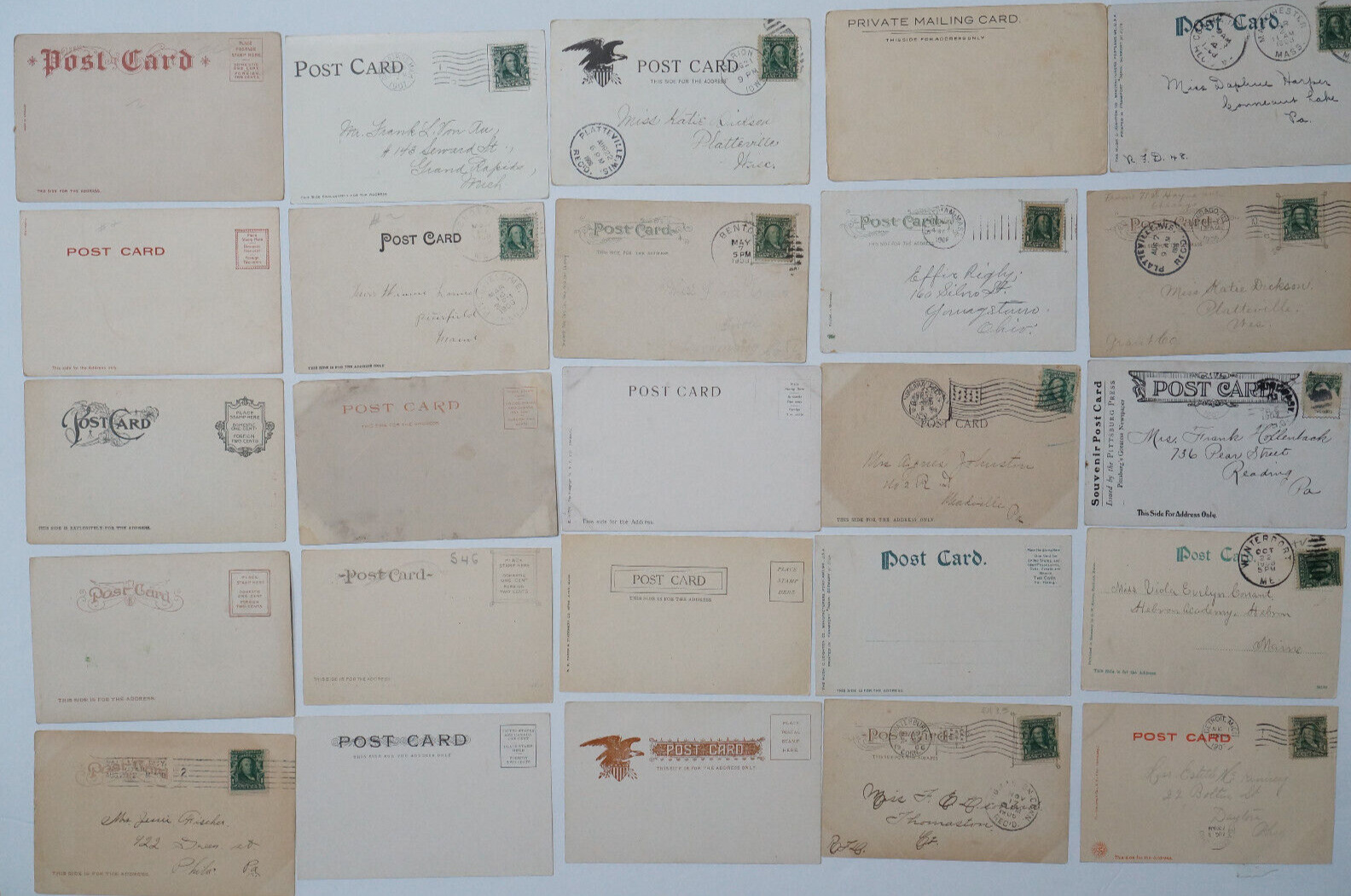 Undivided Back Postcard LOT 50 Antique Cards from 1901-1907 USA Used & Unused