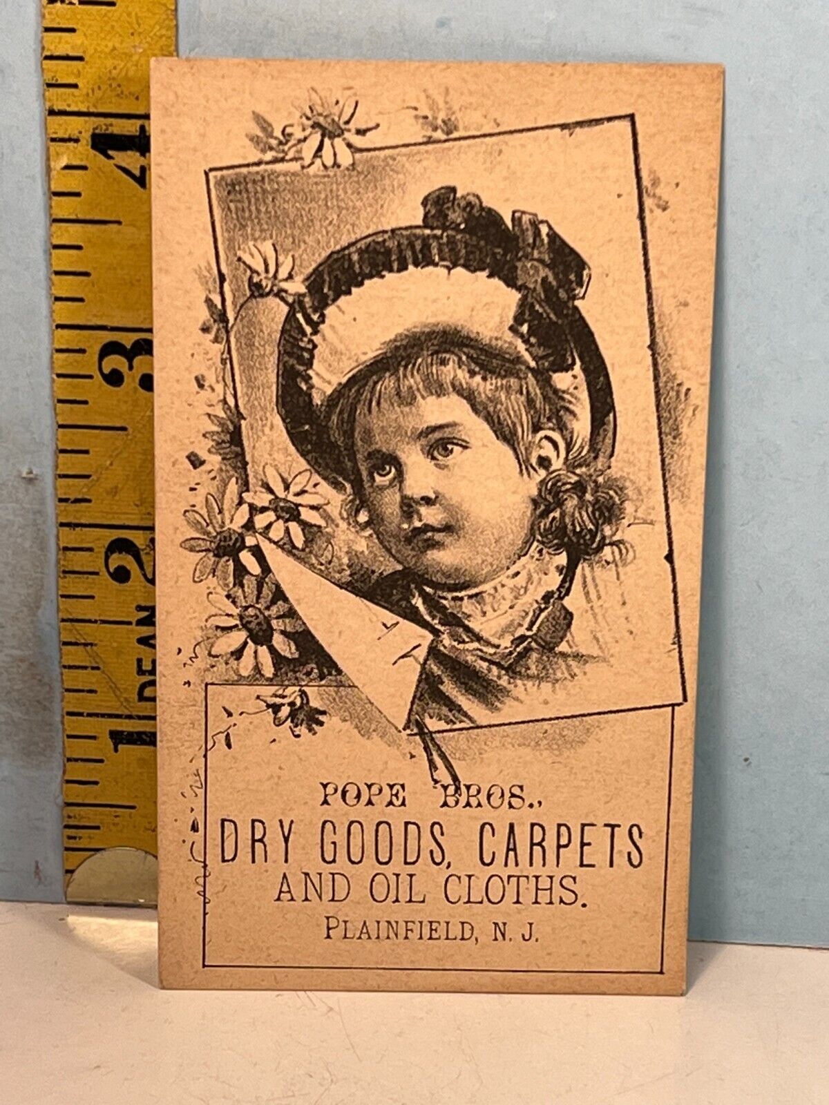 1800's Pope Bros. Dry Goods Carpets & Oil Cloths, Plainfield, NJ Trade Card