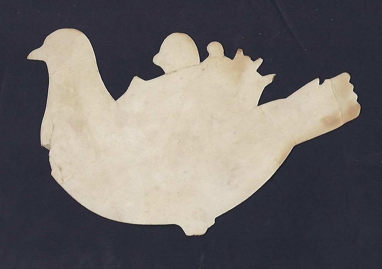 Early 1900's Valentine's Card Die-Cut Chureb Riding a White Dove, Heart & Harp