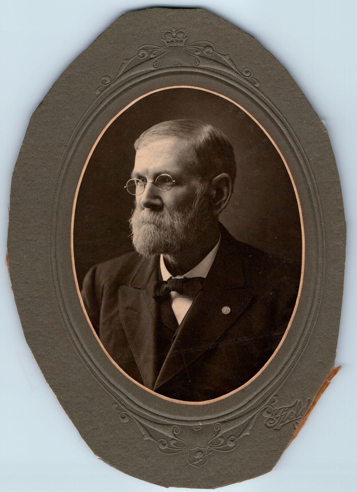 c1900s Stoic Old Man Glasses Trimmed Oval Cabinet Card Photo Sacred Geometry B2