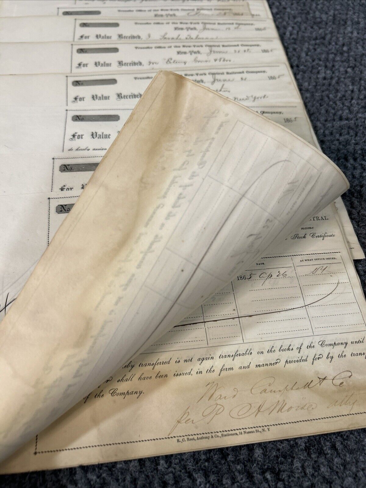 50 1800s 1865 Railroads Ephemera Documents Collector lot New York Central Shares