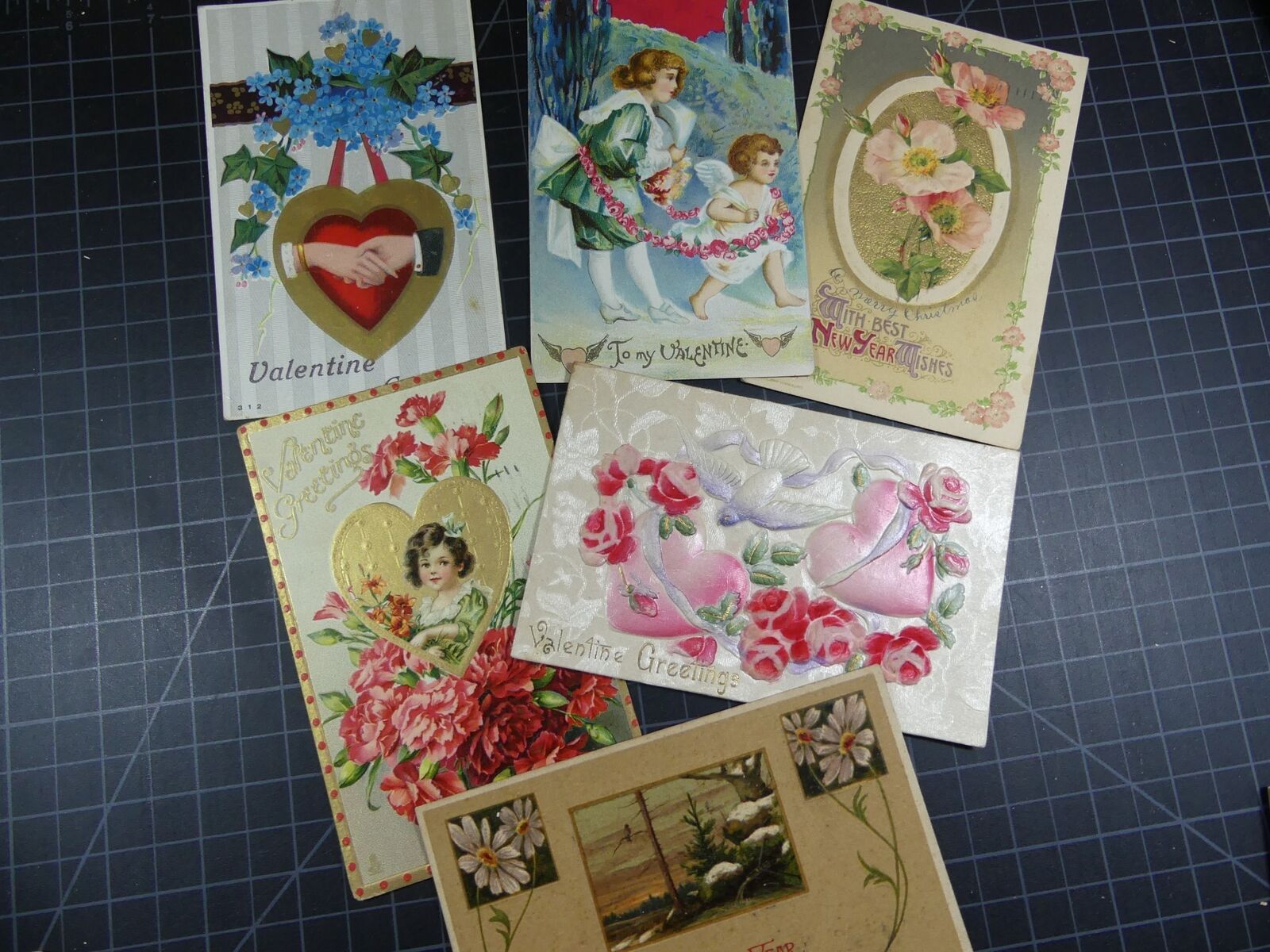 Vintage 6 Postcards Lot Valentine's Day Greeting Cards 1900s