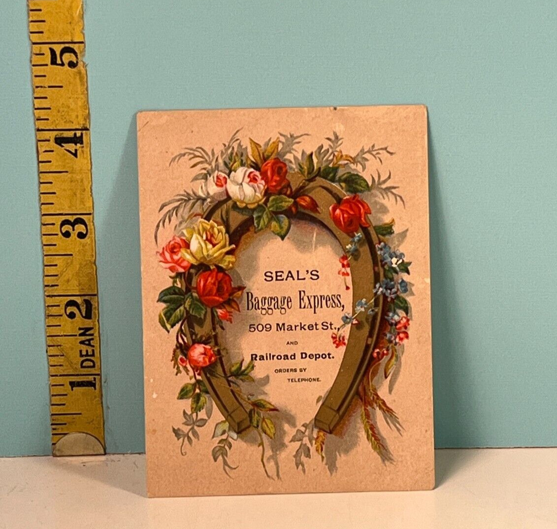 1800's/1900 Seal Baggage express Railroad Depot Horseshoe Trade Card