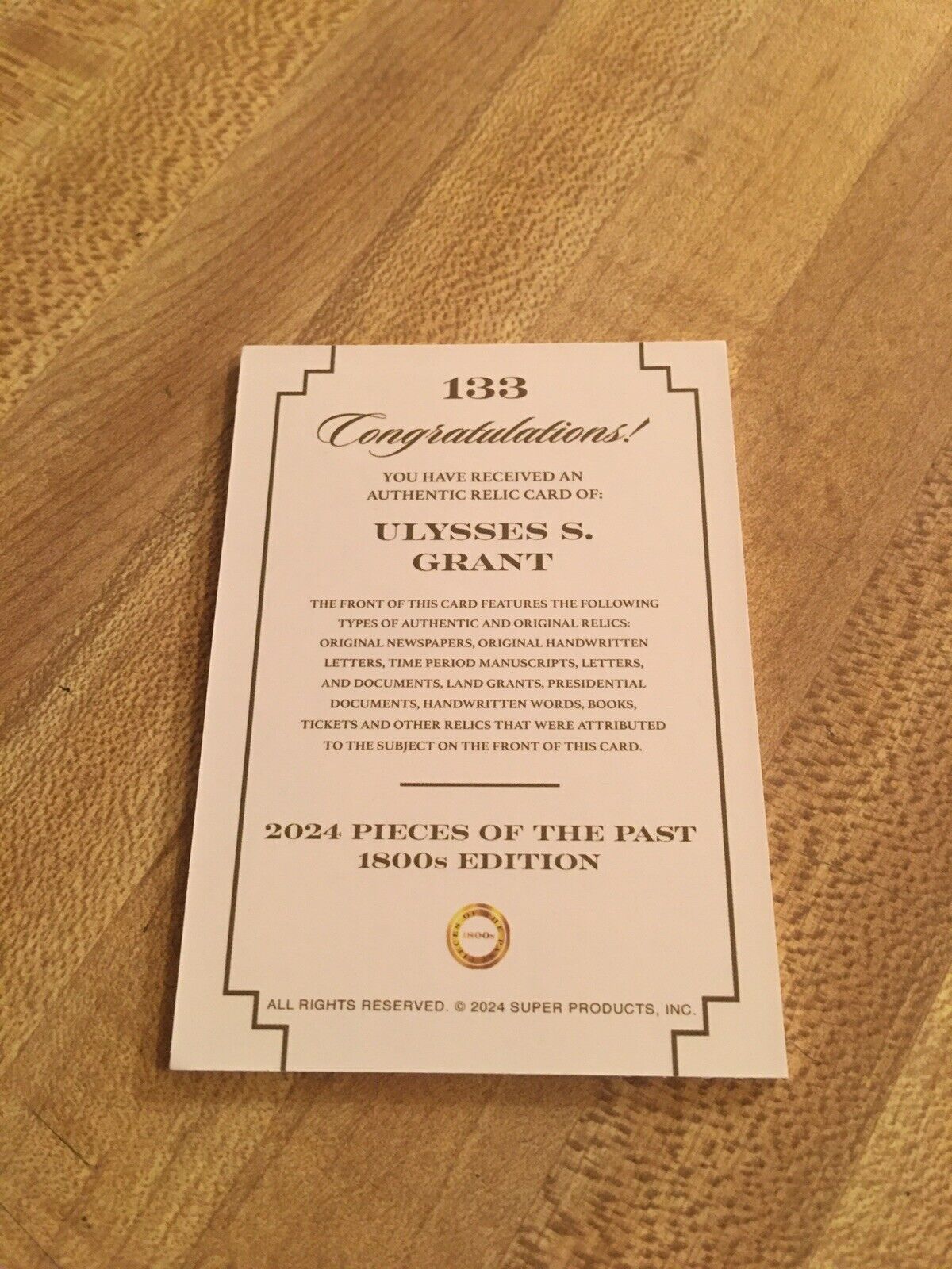 2024 PIECES OF THE PAST 1800s EDITION ULYSSES S GRANT RELIC CARD